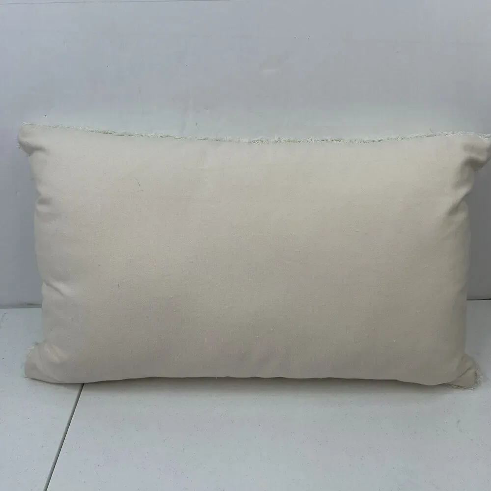 Ivory Tufted Throw Pillow Woven Embroidered‎ Diamond Lumbar Farmhouse Modern